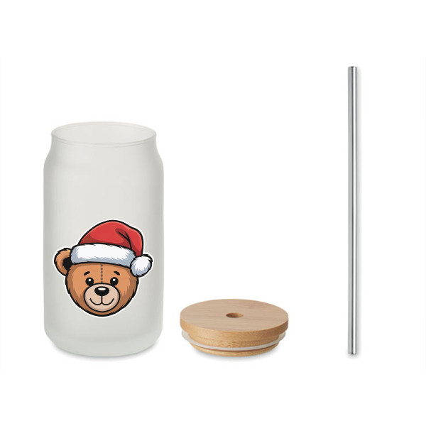 Stiklainis gėrimams su metaliniu šiaudeliu "Teddy bear", 400ml