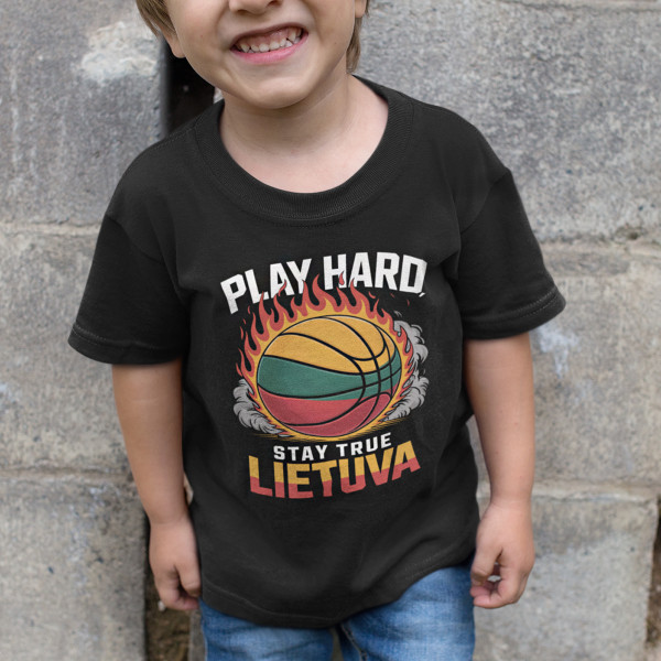 Vaikiški marškinėliai "Lietuva: play hard, stay true" Vaikiški marškinėliai "Lietuva: play hard, stay true"