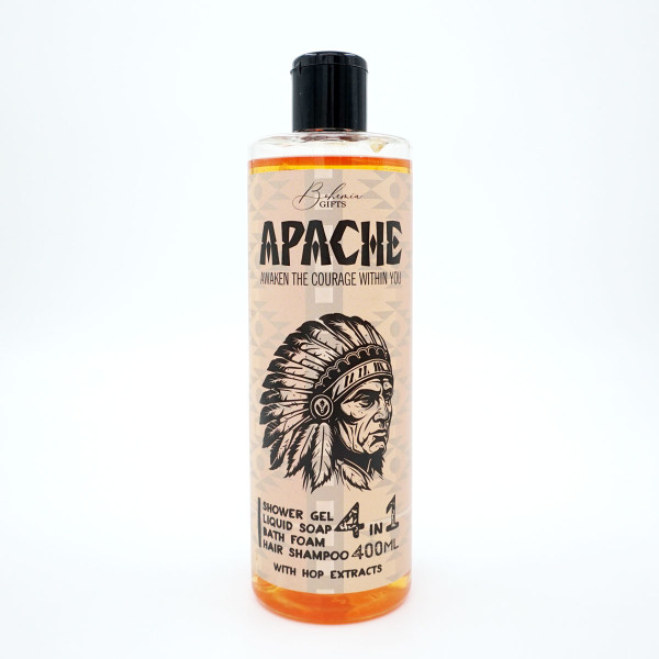 Vyriškas dušo gelis, šampūnas, putos ir muilas 4in1 "Apache" (400ml) Vyriškas dušo gelis, šampūnas, putos ir muilas 4in1 "Apache" (400ml)